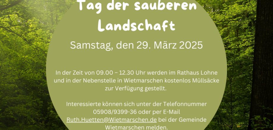 Im Hintergrund ist ein Wald, im Vordergrund ein grüner Kreis mit den Informationen zur Veranstaltung.